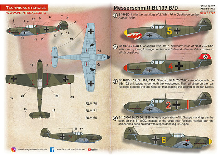 Print Scale PSL72497 1:72 Messerschmitt Bf-109B/D 1