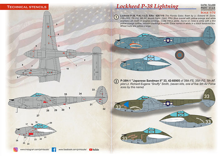Print Scale PSL72499 1:72 Lockheed P-38 Lightning 1