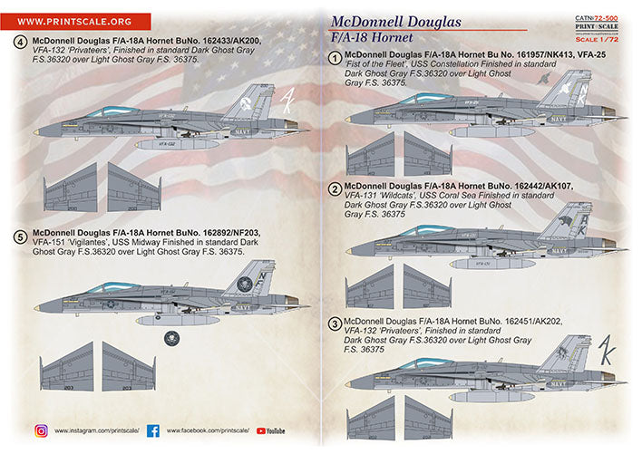 Print Scale PSL72500 1:72 McDonnell-Douglas F/A-18A 1