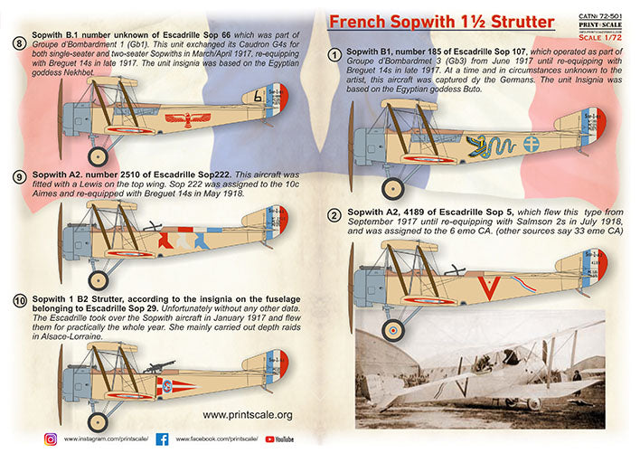 Print Scale PSL72501 1:72 French Sopwith 1 1/2 Strutter 1