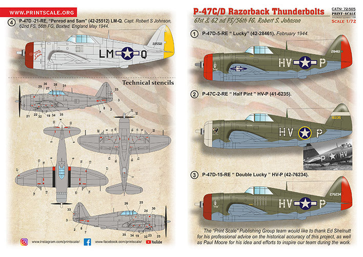 Print Scale PSL72505 1:72 Republic P-47C/P-47D Thunderbolt Razorback Robert S
