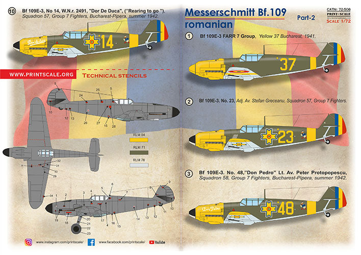 Print Scale PSL72508 1:72 Messerschmitt Bf-109 Roumains Part 2 1