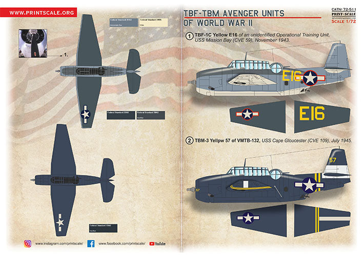 Print Scale PSL72511 1:72 Grumman TBF-TBM Avenger Units of World War II 1