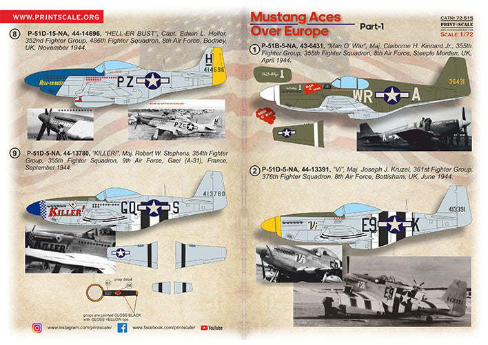 Print Scale PSL72515 1:72 North-America P-51 Mustang Aces Over Europe