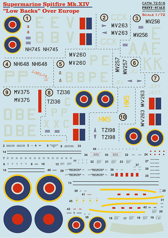 Print Scale PSL72516 1:72 Supermarine Spitfire Mk.XIV "Low Backs" Over Europe 1
