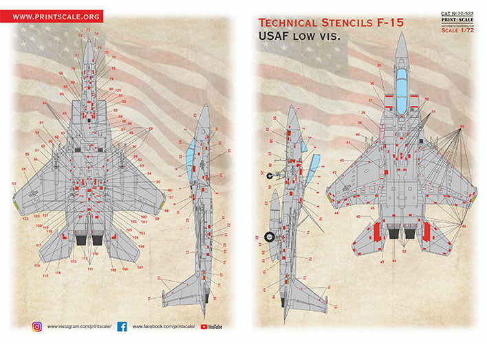 Print Scale PSL72523 1:72 F-15 Eagle Low Vis Technical Stencils