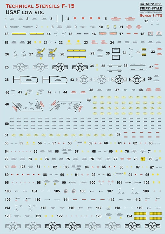 Print Scale PSL72523 1:72 F-15 Eagle Low Vis Technical Stencils