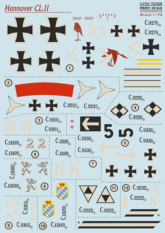 Print Scale PSL72526 1:72 Hannover CL.II Great War Aircraft Decals