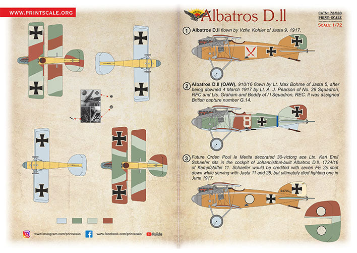 Print Scale PSL72528 1:72 Albatros D.II Albatros D.ll flown by Vzfw