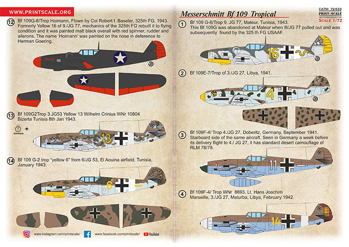 Print Scale PSL72533 1:72 Messerschmitt Bf-109 Tropical 1