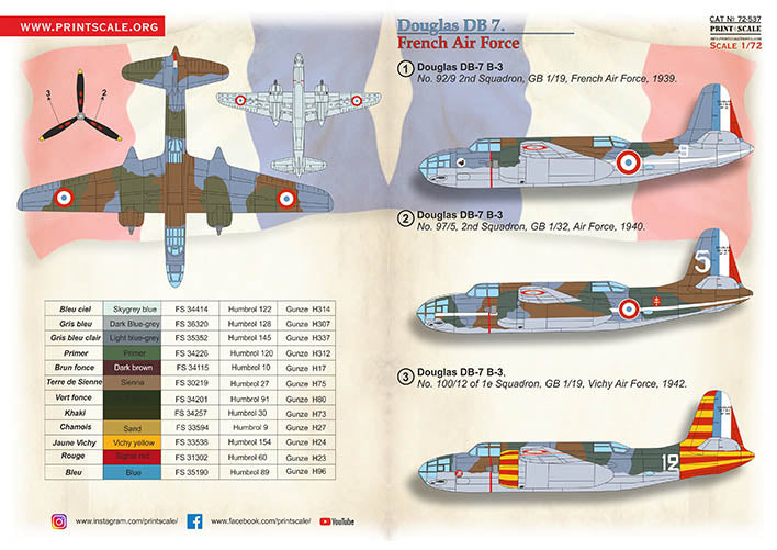 Print Scale PSL72537 1:72 Douglas DB-7 French Air Force 1