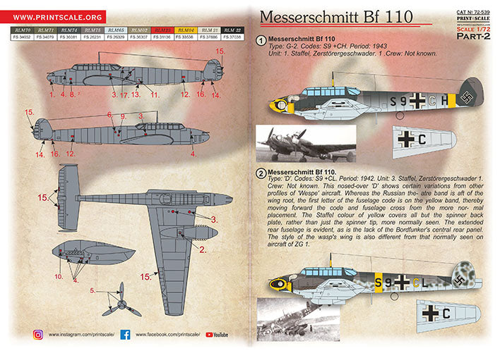 Print Scale PSL72539 1:72 Messerschmitt Bf-110