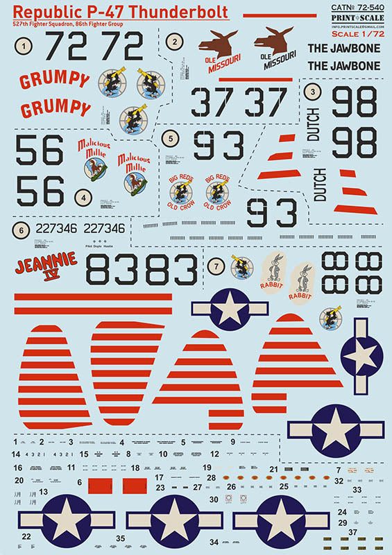 Print Scale PSL72540 1:72 Republic P-47 Thunderbolt, 527th FS, 86th FG 1