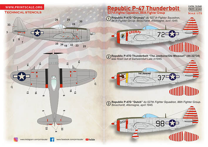 Print Scale PSL72540 1:72 Republic P-47 Thunderbolt, 527th FS, 86th FG 1