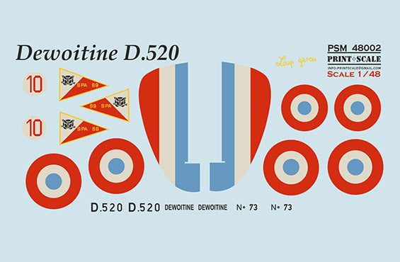 Print Scale PSM48002 1:48 Dewoitine D.520 Mask & 3D Decal Set