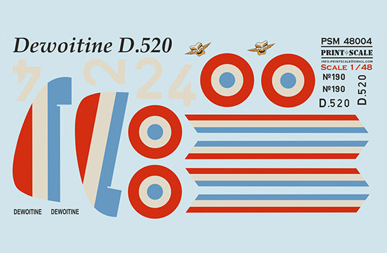 Print Scale PSM48004 1:48 Dewoitine D.520 Mask & 3D Decal Set GC III/6