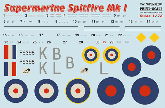 Print Scale PSM72004 1:72 Spitfire Mk.I Camouflage Mask & Decals