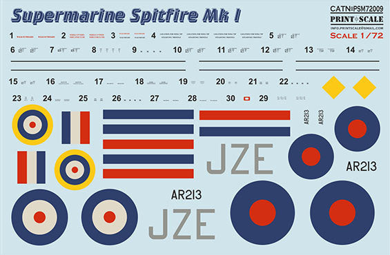 Print Scale PSM72009 1:72 Spitfire Mk.I Camouflage Mask & Decals