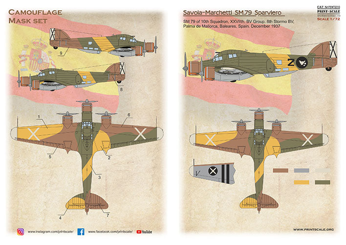 Print Scale PSM72010 1:72 SM.79 Camouflage Mask & Decals
