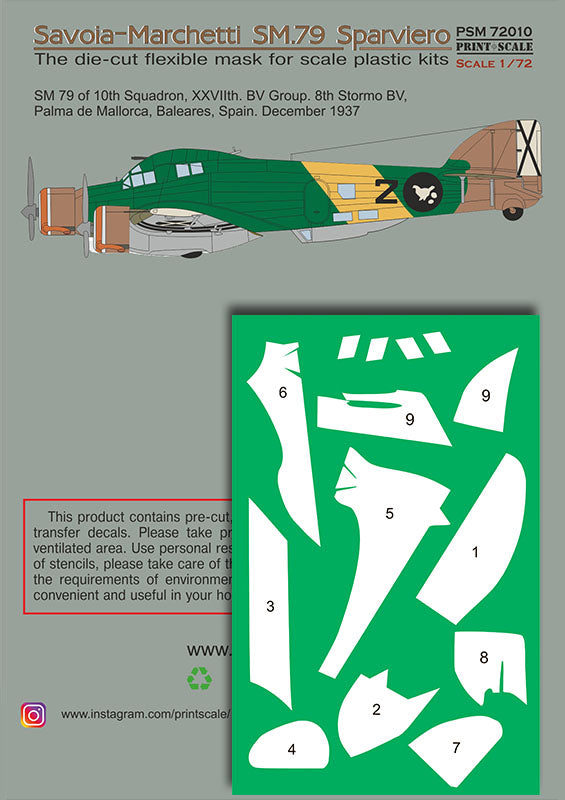 Print Scale PSM72010 1:72 SM.79 Camouflage Mask & Decals