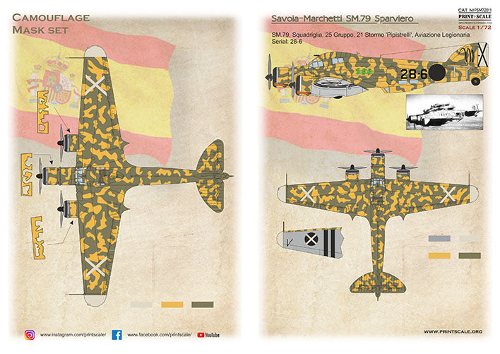 Print Scale PSM72011 1:72 SM.79 Camouflage Mask & Decals
