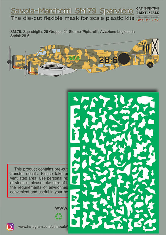 Print Scale PSM72011 1:72 SM.79 Camouflage Mask & Decals