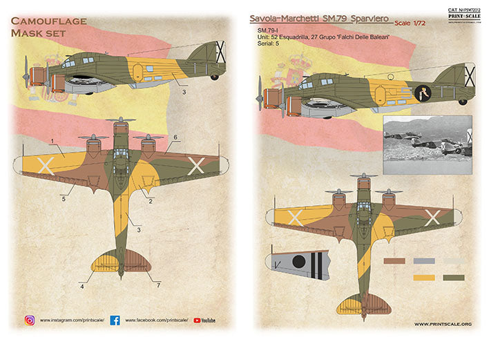 Print Scale PSM72012 1:72 SM.79 Camouflage Mask & Decals