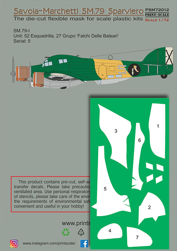 Print Scale PSM72012 1:72 SM.79 Camouflage Mask & Decals