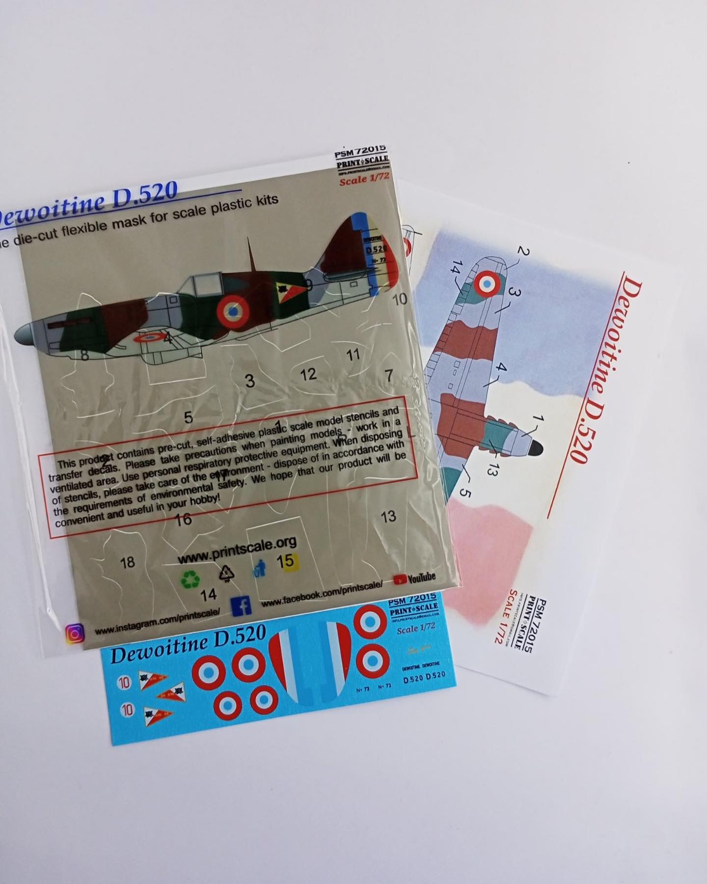 Print Scale PSM72015 1:72 Dewoitine D.520 Camouflage Mask & Decals