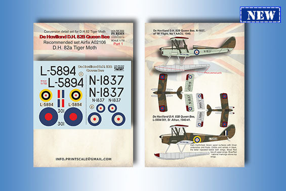 Print Scale PSR72002 1:72 DH-82b Tiger Moth Queen Bee Float Plane