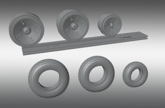 Print Scale PSW48014 1:48 P-38 Lightning Resin Rims & Rubber Wheels