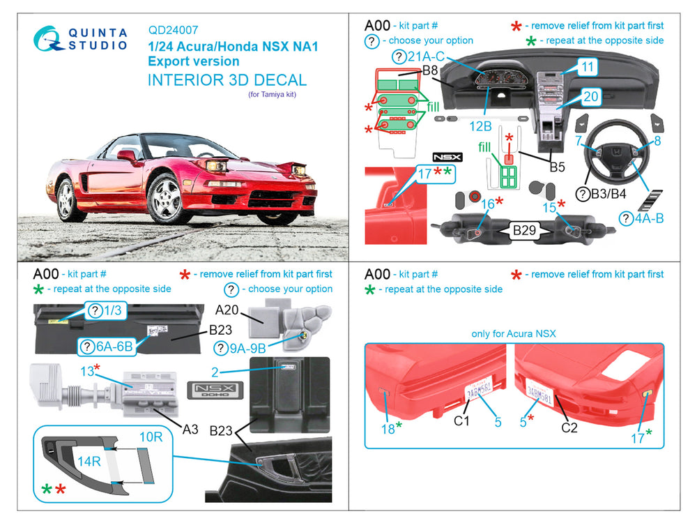 Quinta Studio QD24007 1:24 Honda NSX NA1 Export 3D Interior Decal