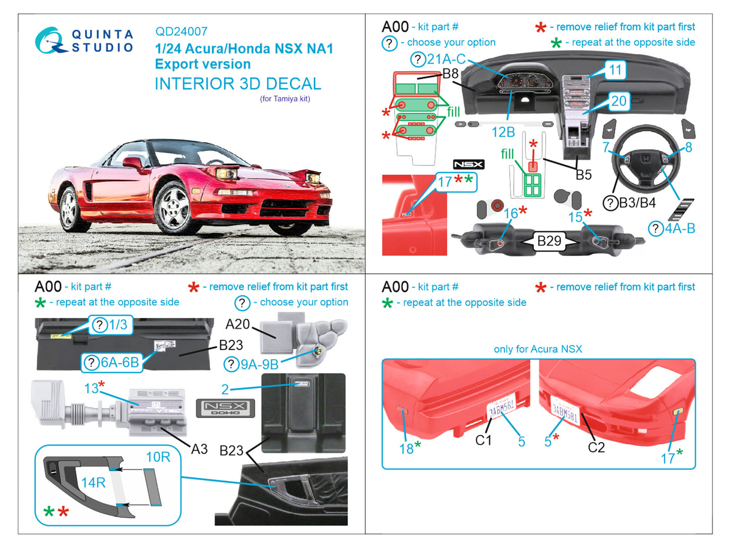 Quinta Studio QD24007 1:24 Honda NSX NA1 Export 3D Interior Decal