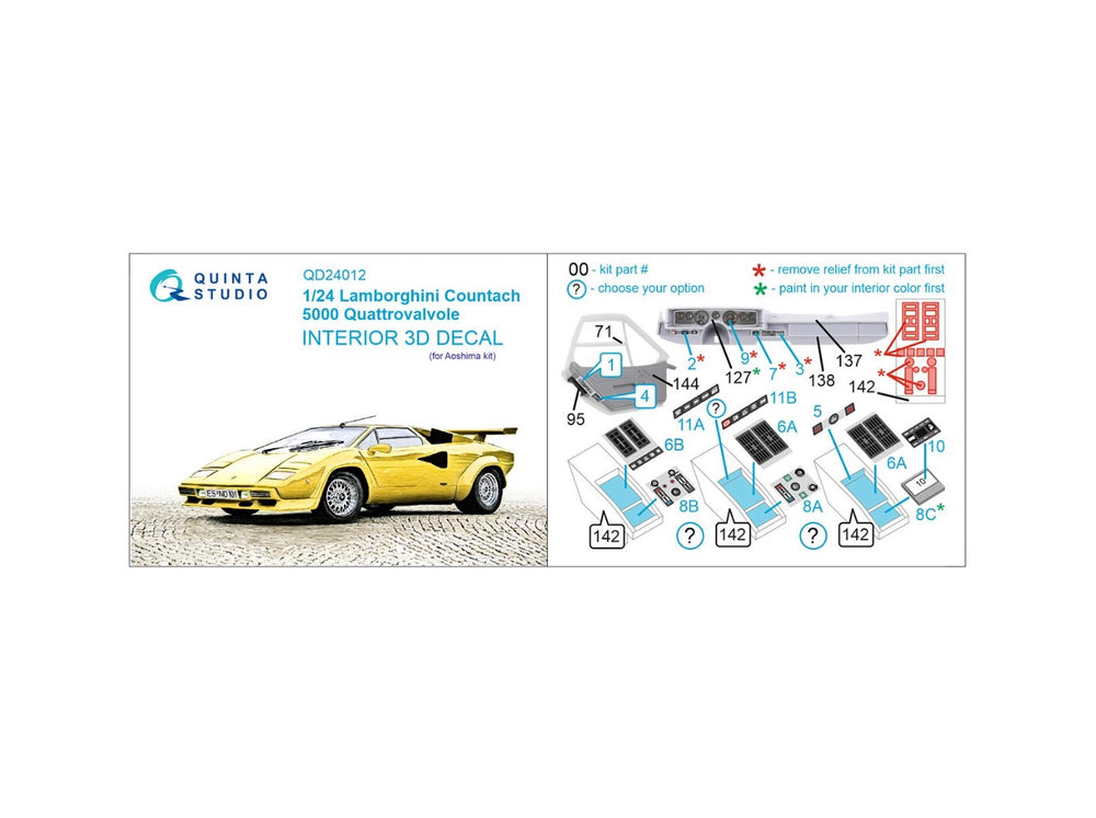 Quinta Studio QD24012 1:24 Lamborghini Countach 5000 QV 3D Interior Decal