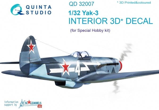 Quinta Studio QD32007 1:32 Yakovlev Yak-3 3D-Printed Interior Decals
