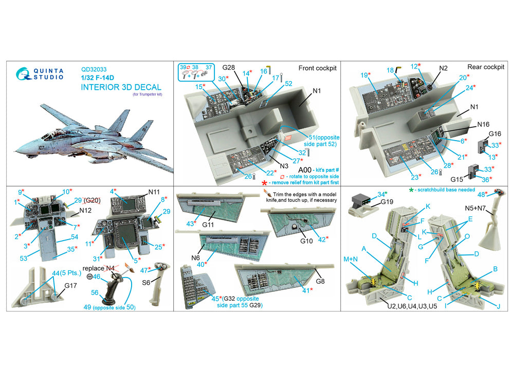 Quinta Studio QD32033 1:32 F-14D Tomcat 3D Interior Decal