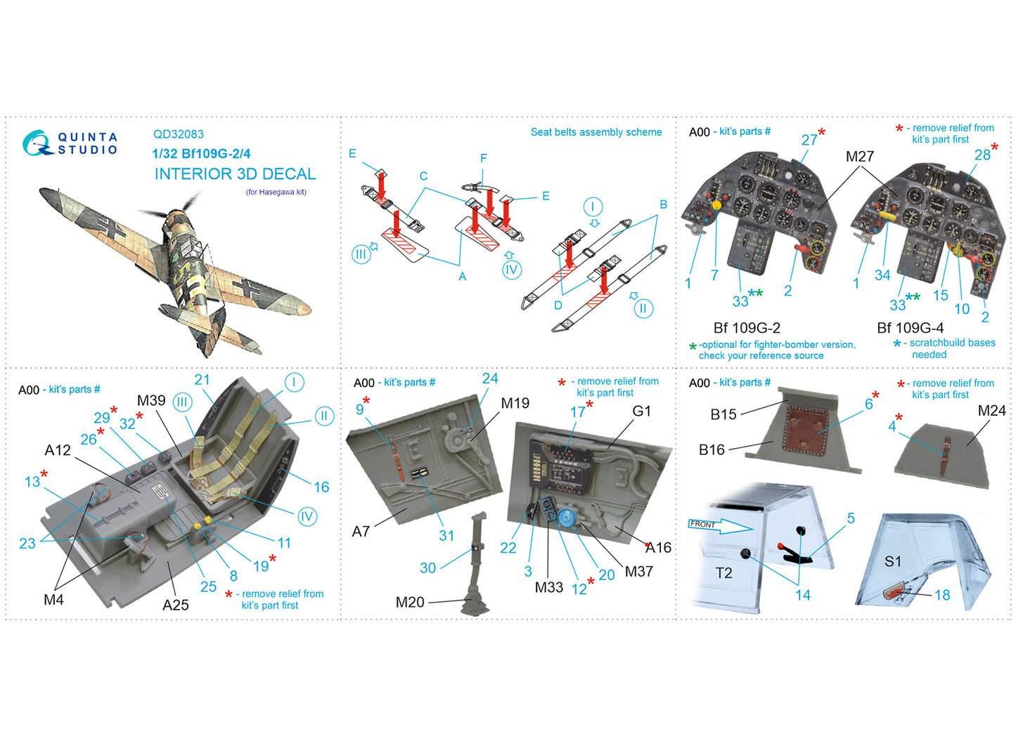 Quinta Studio QD32083 1:32 Bf-109G-2/G-4 3D Interior Decal