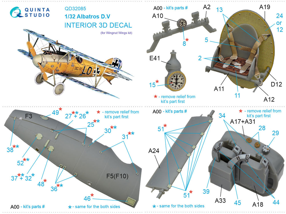 Quinta Studio QD32085 1:32 Albatros D.V 3D-Printed Interior Decals