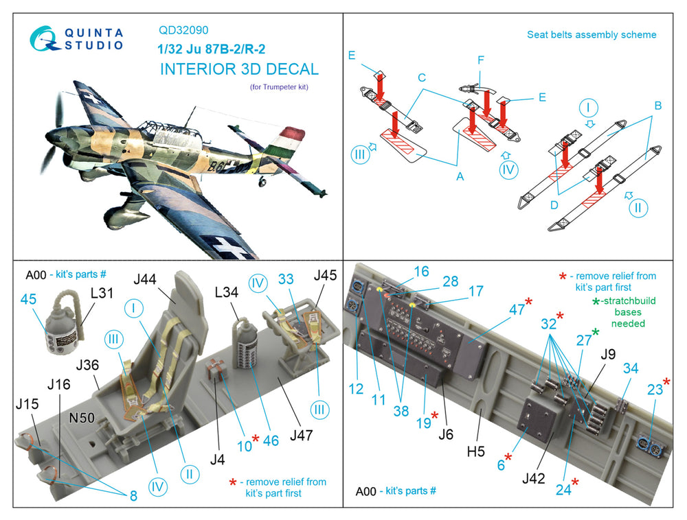 Quinta Studio QD32090 1:32 Ju-87B-2/R-2 Stuka 3D Interior Decal