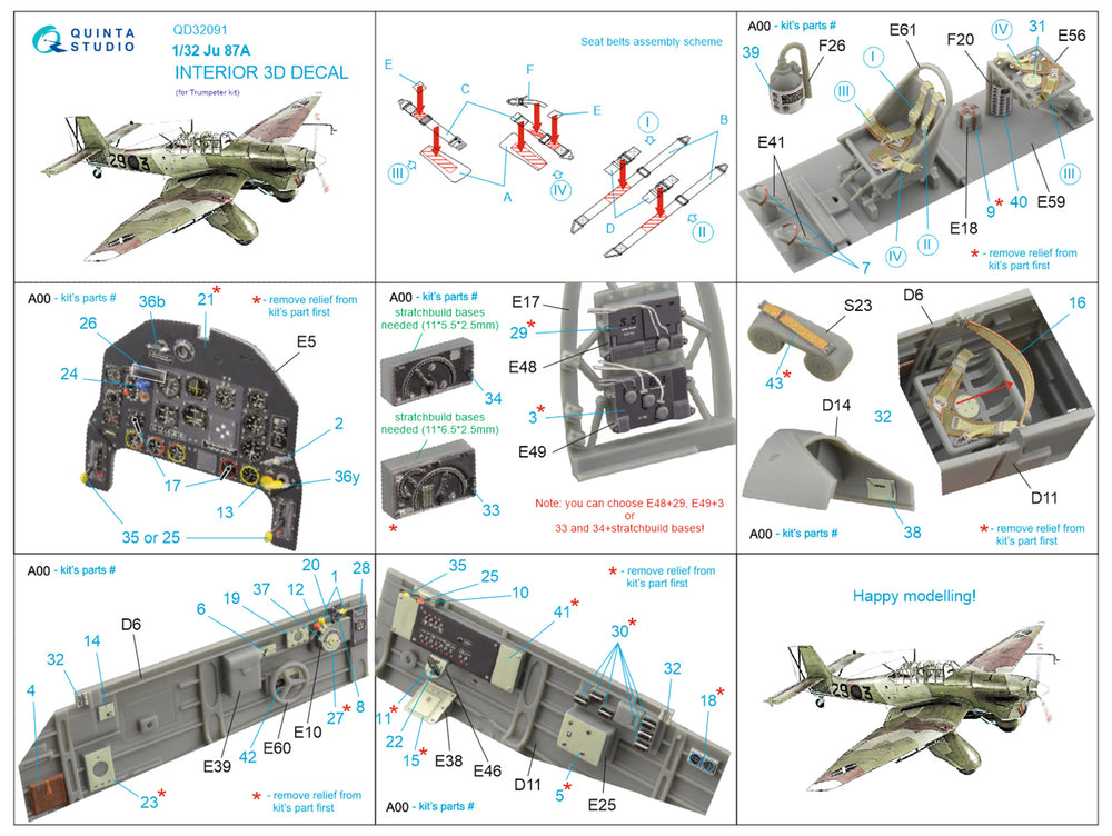 Quinta Studio QD32091 1:32 Ju-87A Stuka 3D Interior Decal
