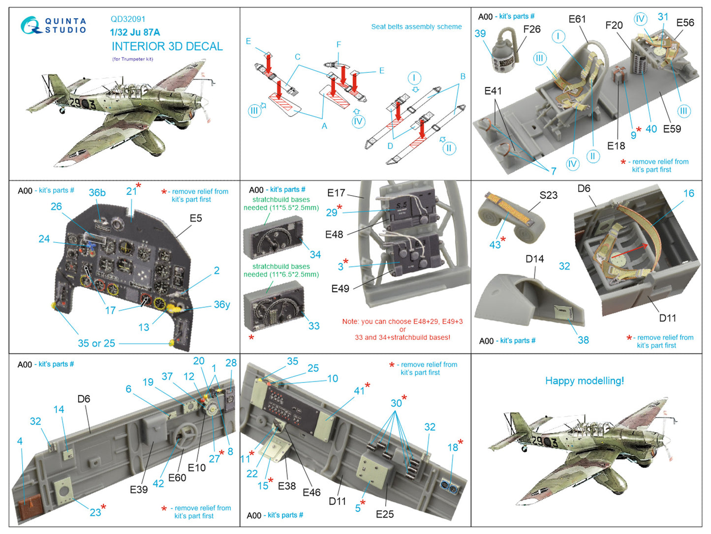 Quinta Studio QD32091 1:32 Ju-87A Stuka 3D Interior Decal