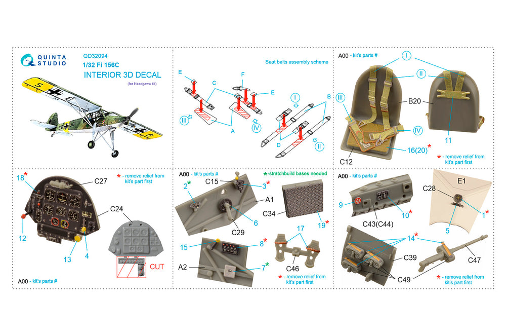 Quinta Studio QD32094 1:32 Fi-156C Storch 3D Interior Decal