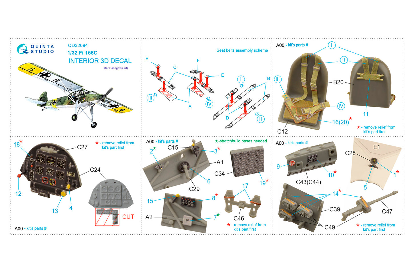 Quinta Studio QD32094 1:32 Fi-156C Storch 3D Interior Decal