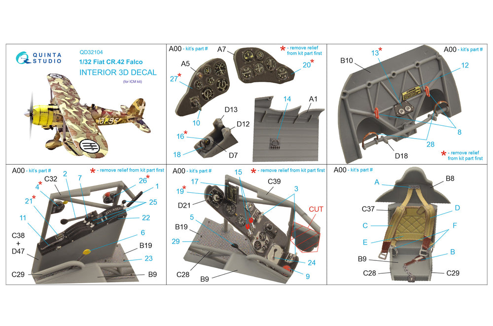 Quinta Studio QD32104 1:32 Fiat CR.42 3D-Printed Interior Decals