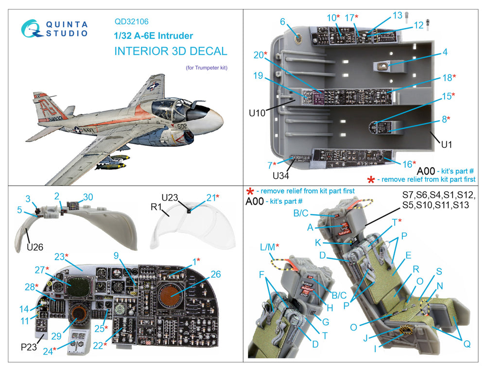 Quinta Studio QD32106 1:32 A-6E Intruder 3D Interior Decal