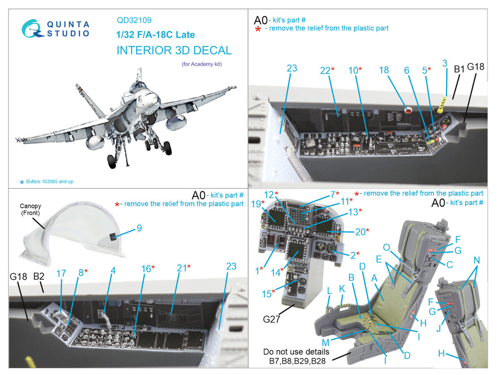 Quinta Studio QD32109 1:32 F/A-18C Late Hornet 3D Interior Decal