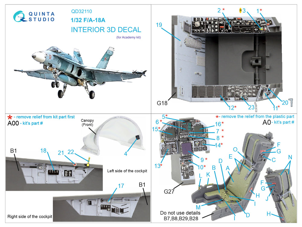 Quinta Studio QD32110 1:32 F/A-18A 3D Interior Decal