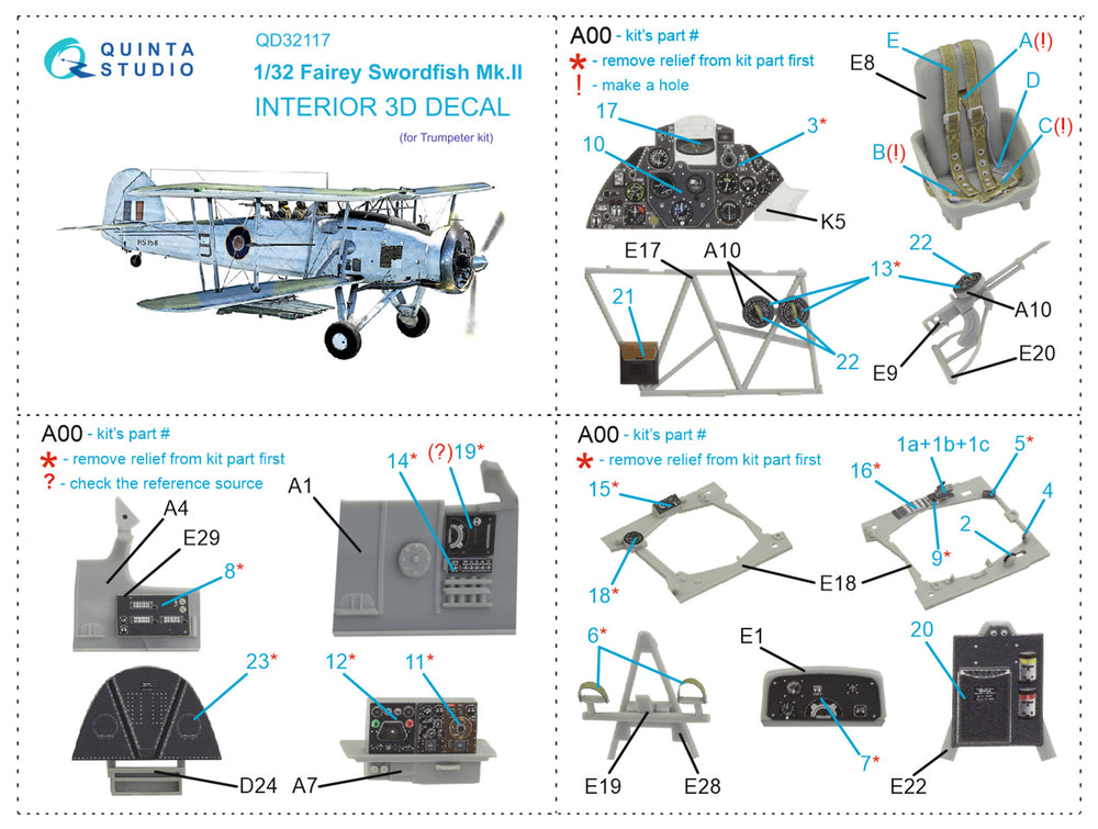 Quinta Studio QD32117 1:32 Swordfish Mk.II 3D Interior Decal