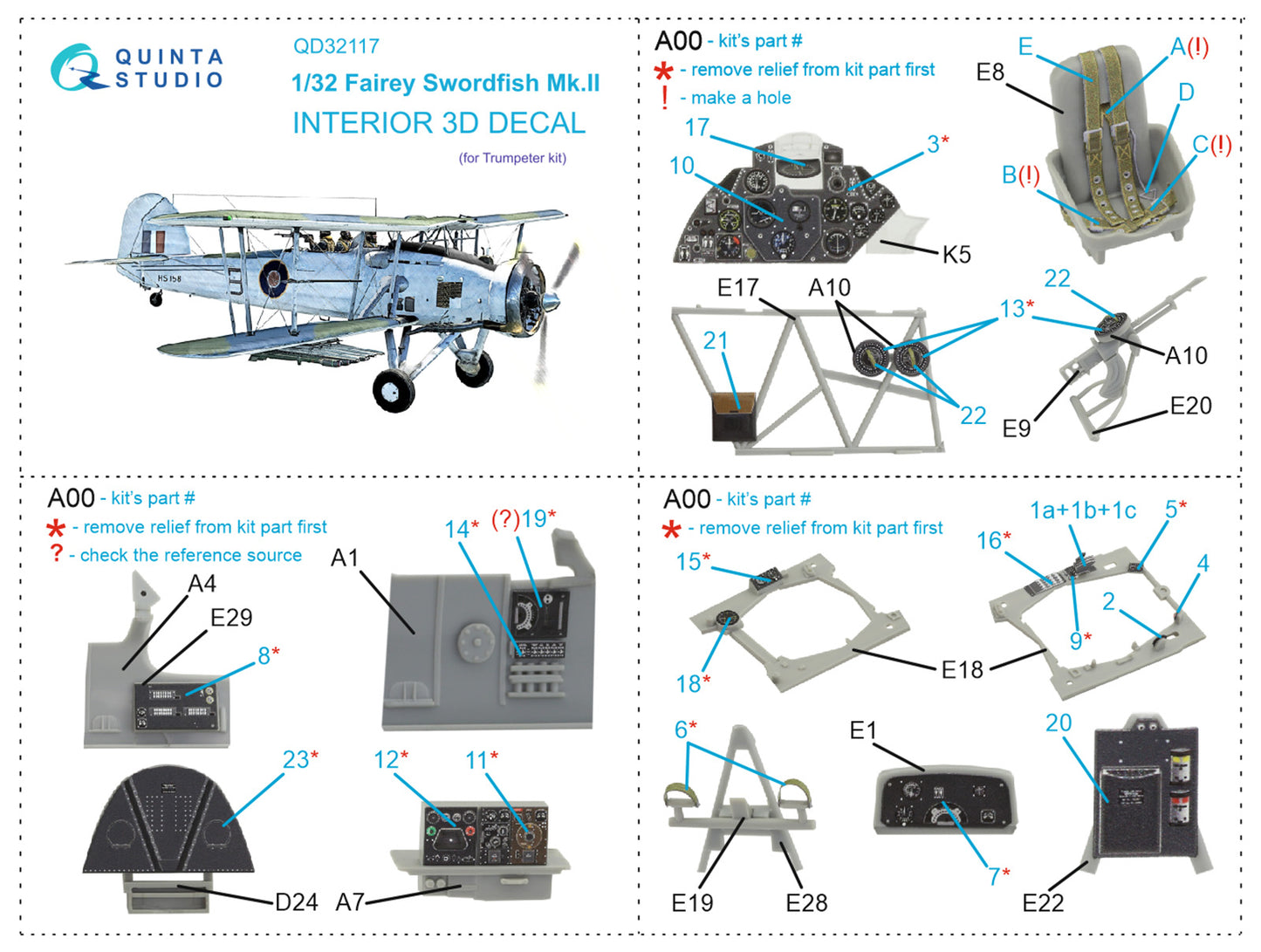 Quinta Studio QD32117 1:32 Swordfish Mk.II 3D Interior Decal