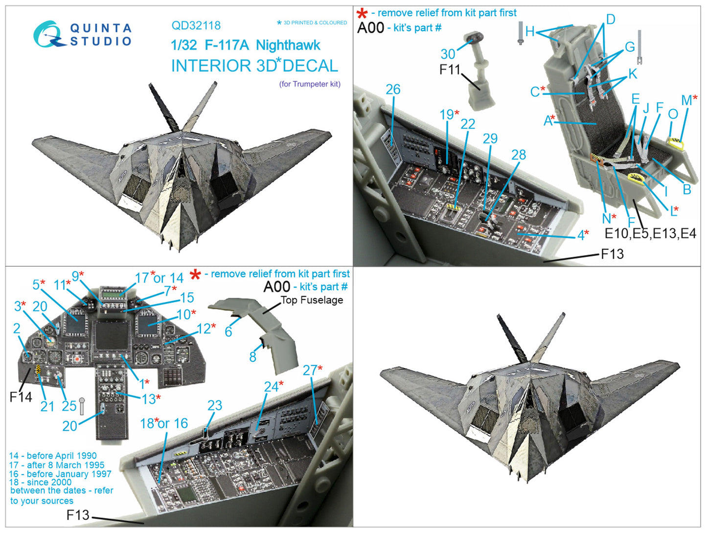 Quinta Studio QD32118 1:32 F-117A Nighthawk 3D Interior Decal